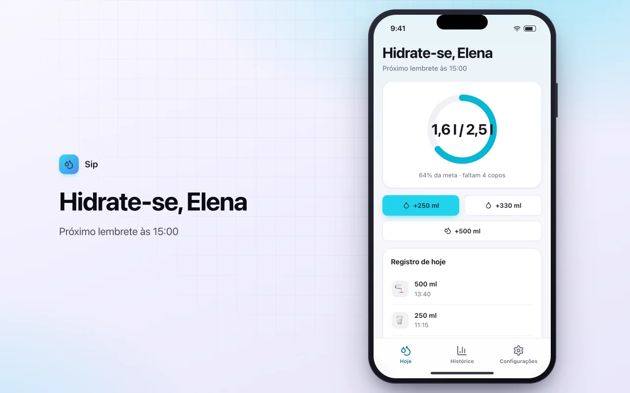 Controle de consumo de água: a tela Hidrate-se, Elena