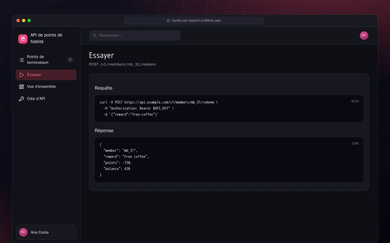 API de points de fidélité (ASP.NET Core) : l’écran Essayer