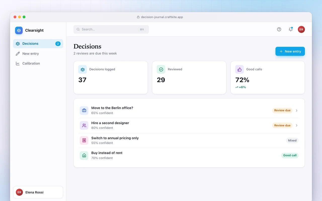 Decision journal: the Decisions screen