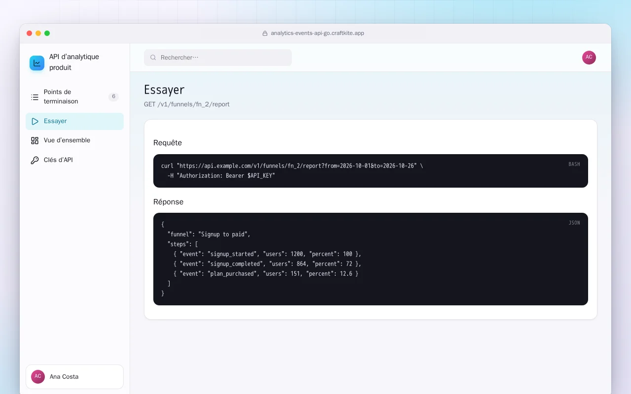 API d’analytique produit (Go) : l’écran Essayer