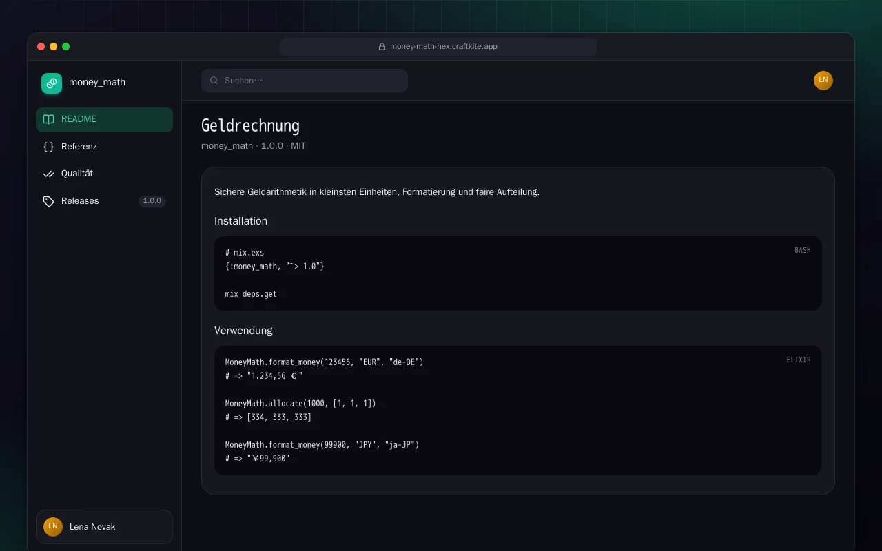 Geldrechnung (Elixir): der Bildschirm „Geldrechnung“