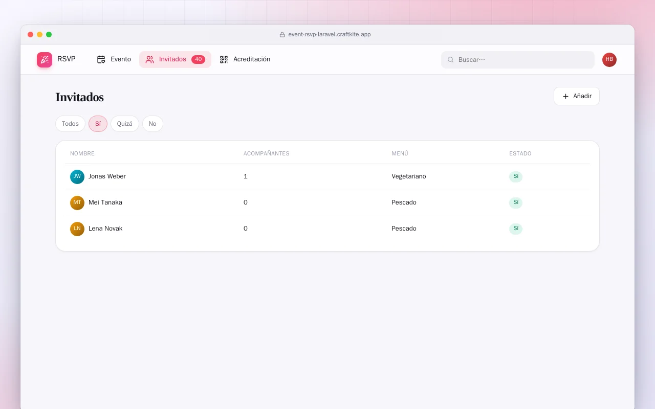 Confirmaciones de evento (Laravel): la pantalla Invitados