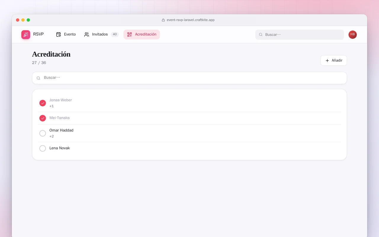 Confirmaciones de evento (Laravel): la pantalla Acreditación