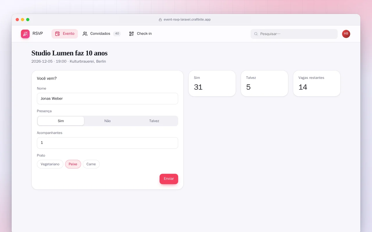 Confirmação de presença (Laravel): a tela Studio Lumen faz 10 anos
