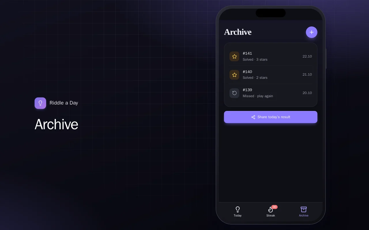 Daily riddle challenge: the Archive screen