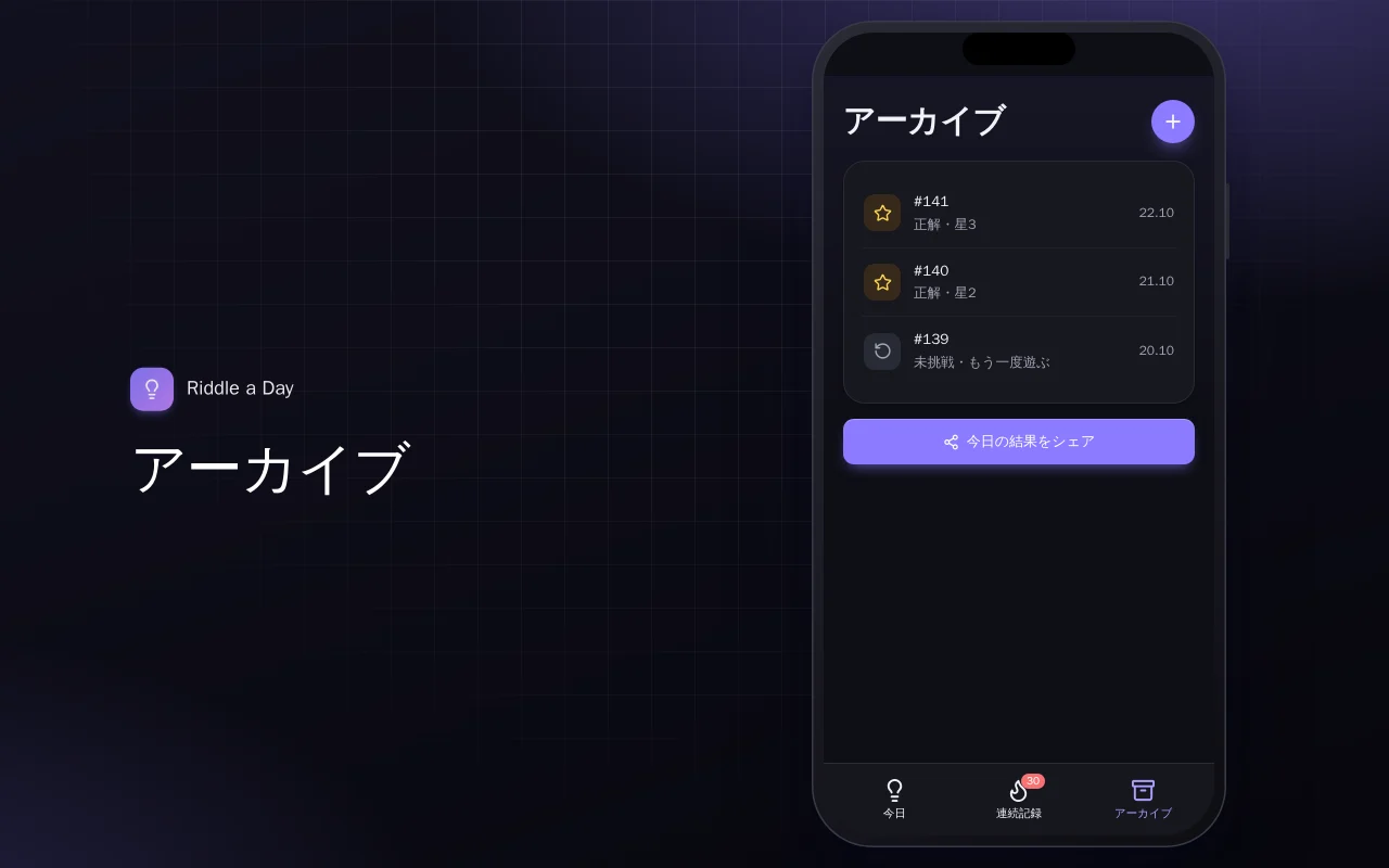 毎日のなぞなぞ：アーカイブ画面