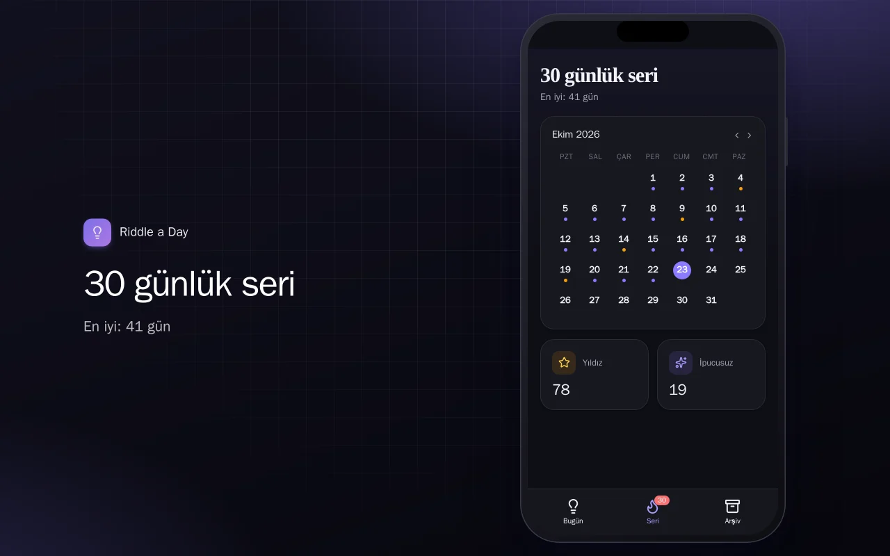 Günlük bilmece: 30 günlük seri ekranı