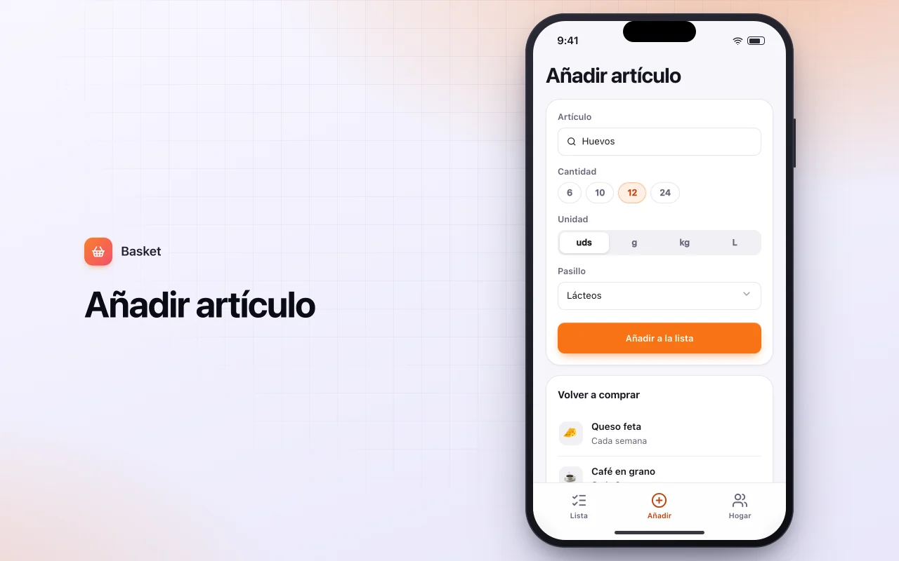 Lista de la compra compartida: la pantalla Añadir artículo