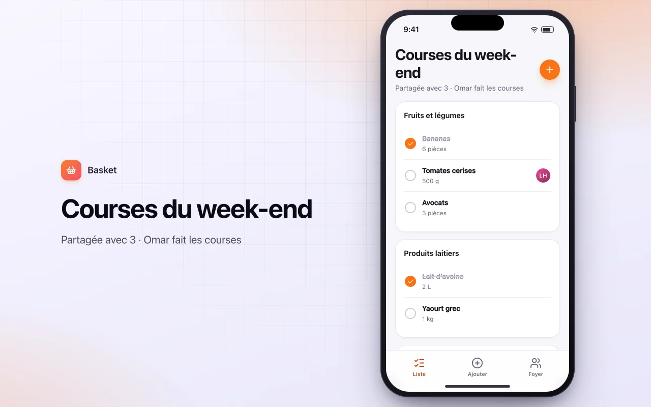 Liste de courses partagée : l’écran Courses du week-end