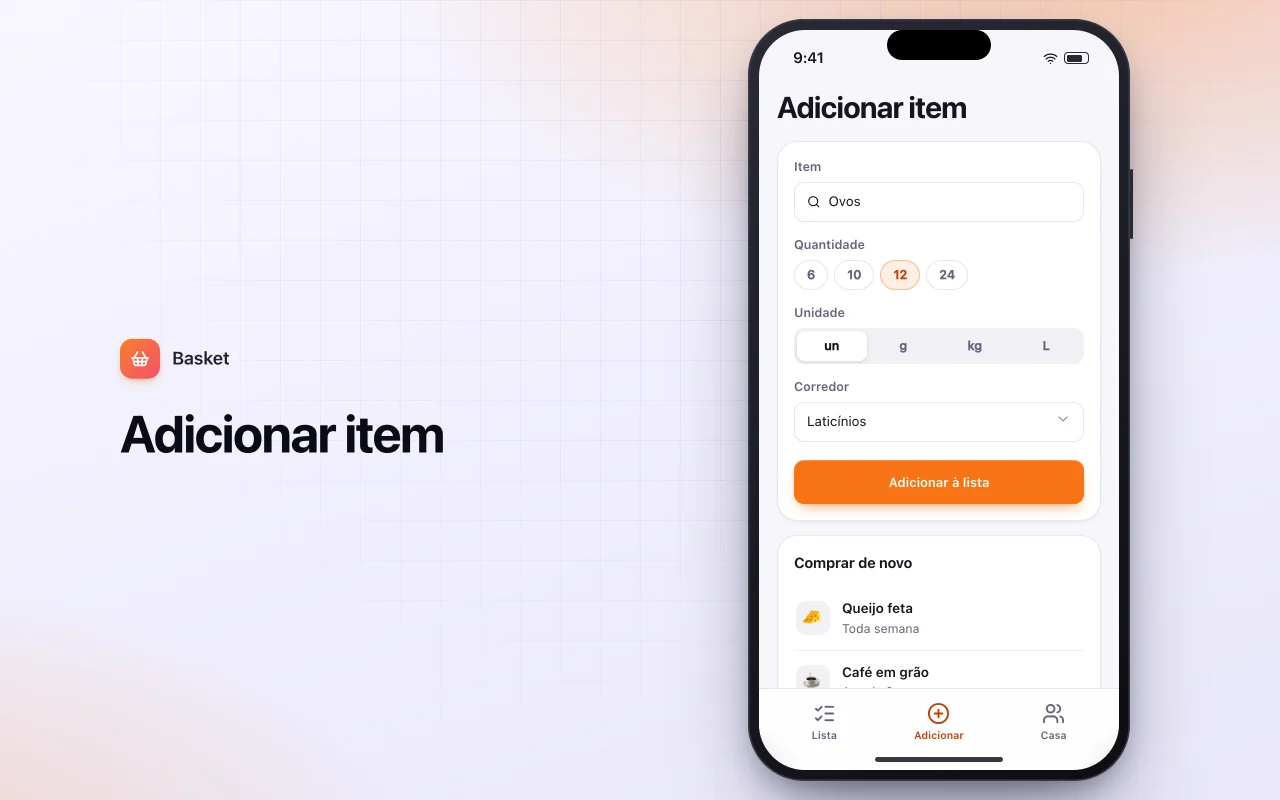 Lista de compras compartilhada: a tela Adicionar item