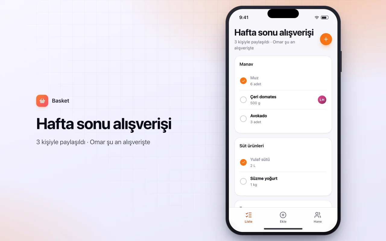 Ortak alışveriş listesi: Hafta sonu alışverişi ekranı