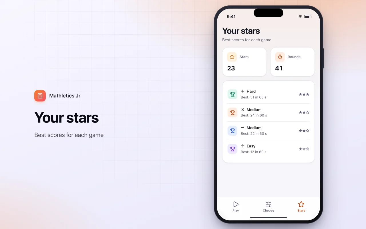Math practice drills: the Your stars screen