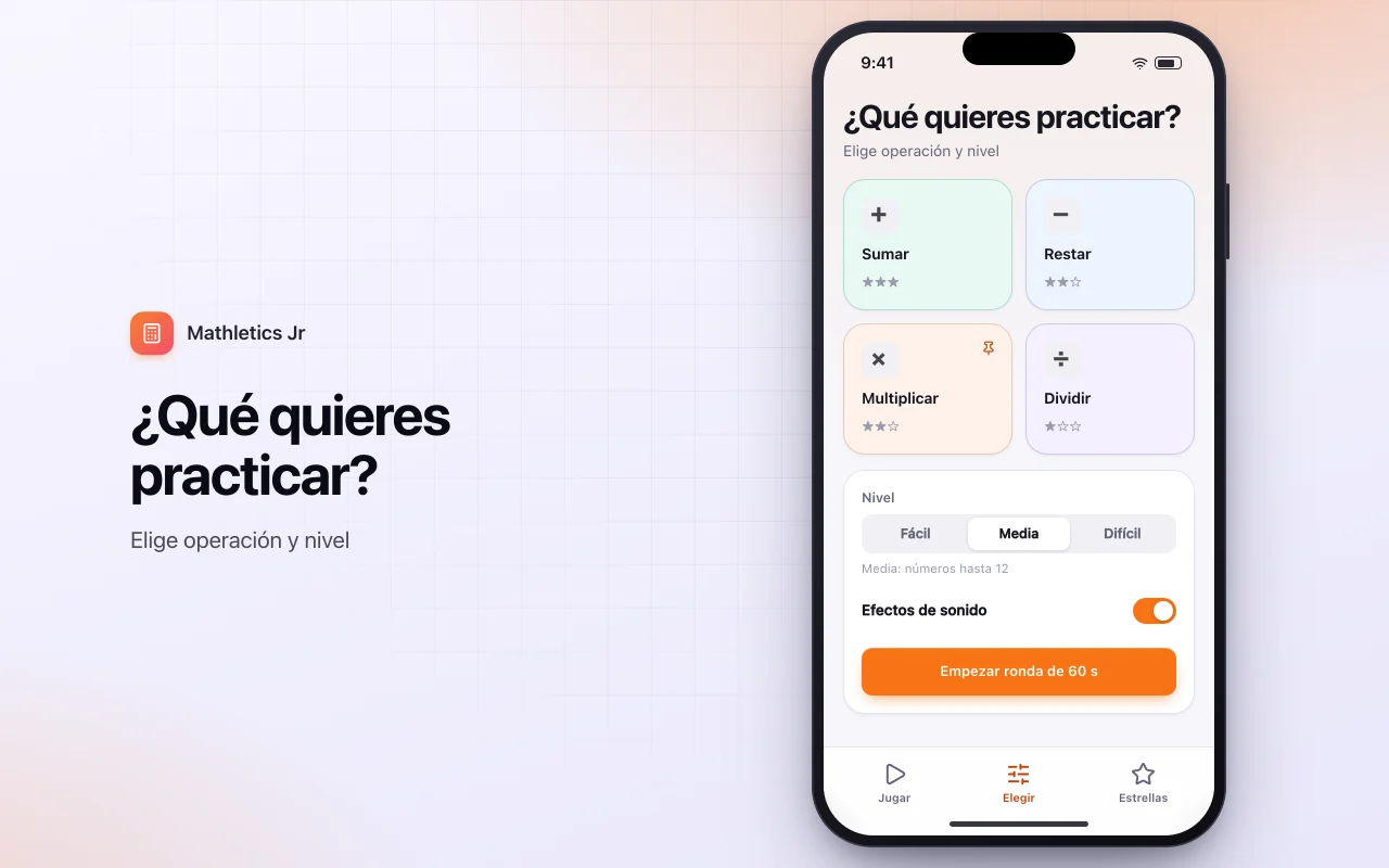 Ejercicios de cálculo mental: la pantalla ¿Qué quieres practicar?