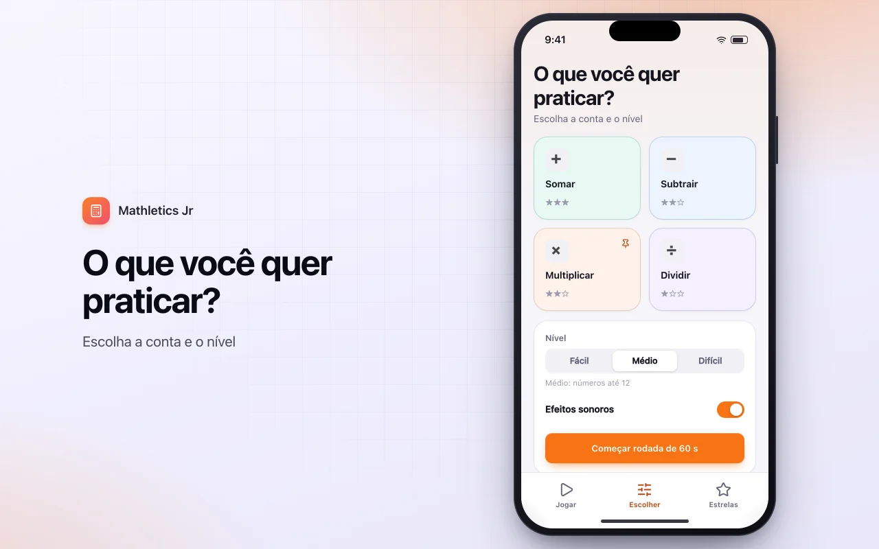 Treino de matemática: a tela O que você quer praticar?