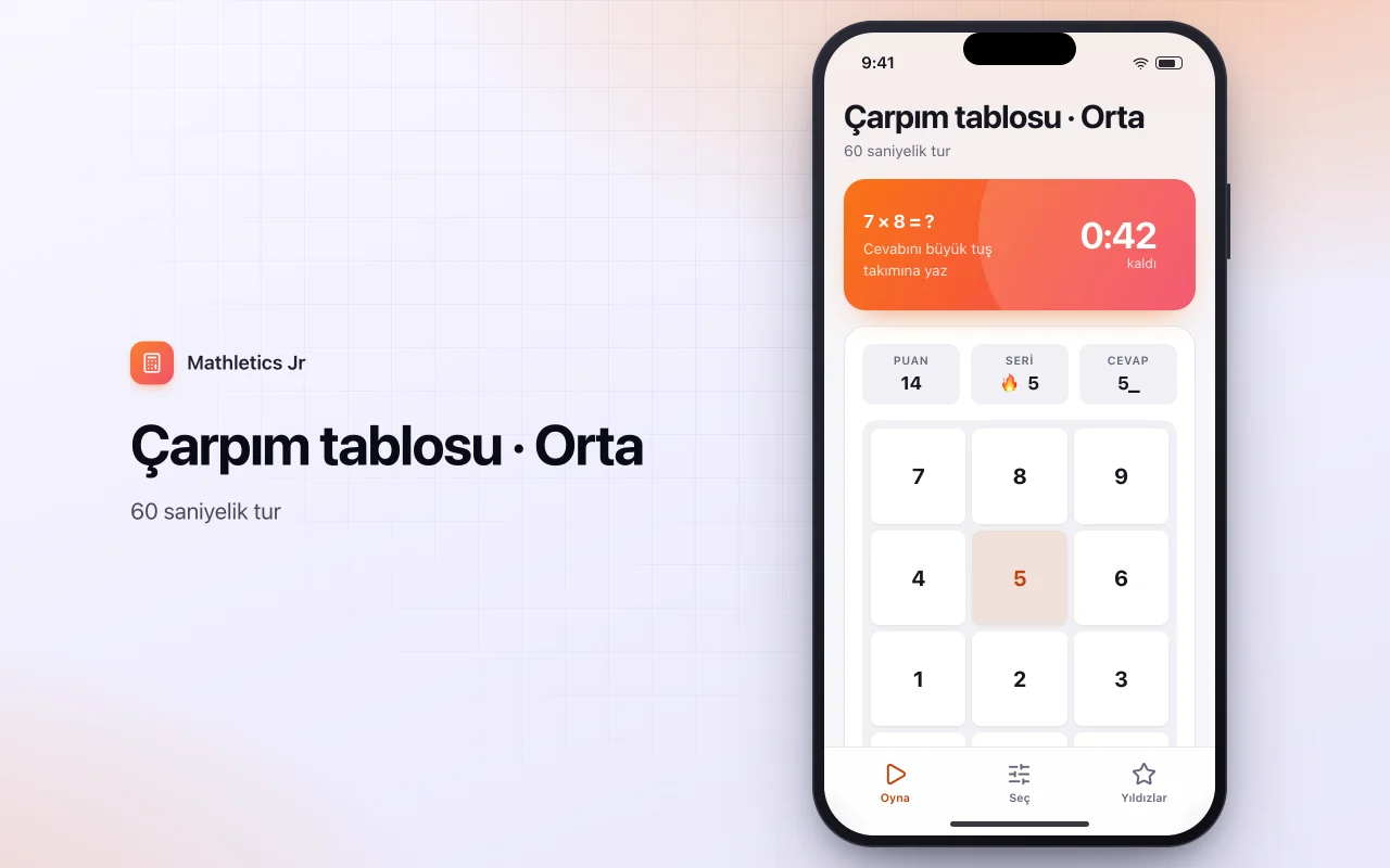 Matematik alıştırmaları: Çarpım tablosu · Orta ekranı