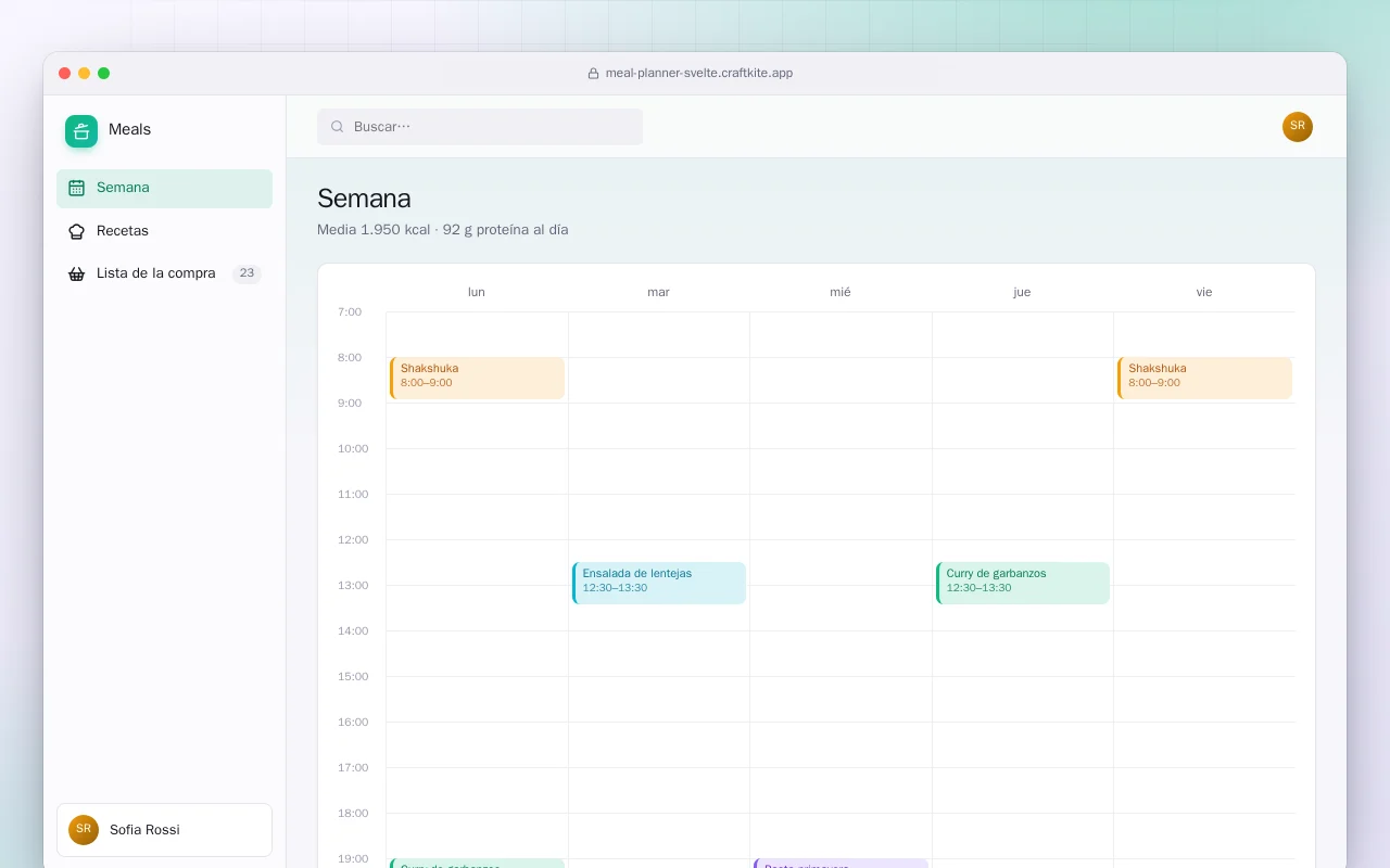 Planificador de comidas (SvelteKit): la pantalla Semana