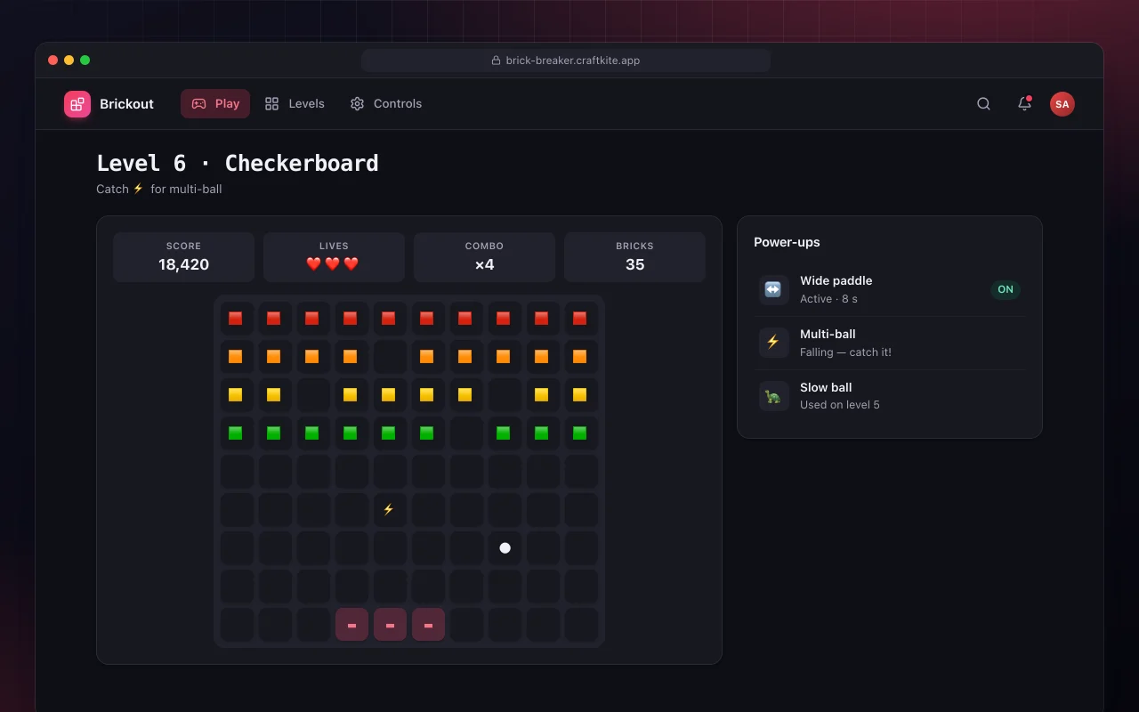 Brick breaker: the Level 6 · Checkerboard screen
