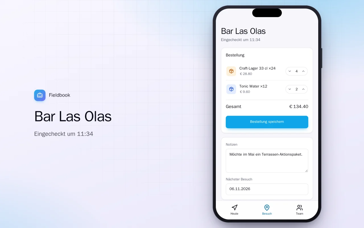 Kundenbesuchs-Log: der Bildschirm „Bar Las Olas“