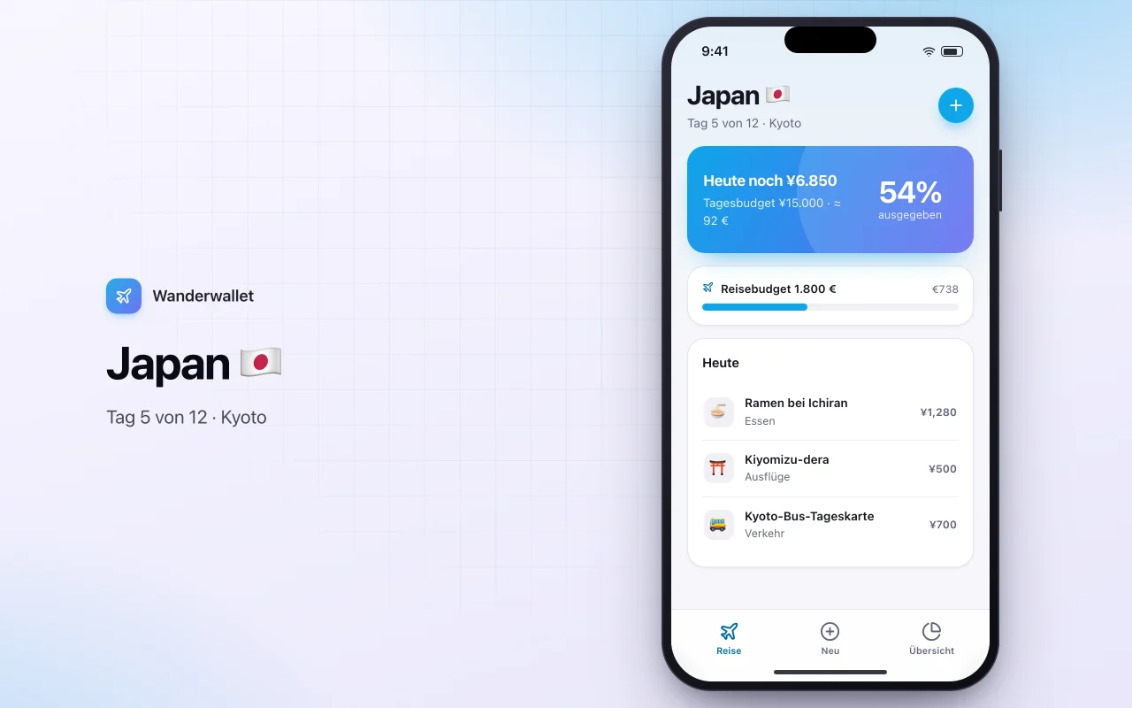 Reisebudget- und Währungstracker: der Bildschirm „Japan 🇯🇵“