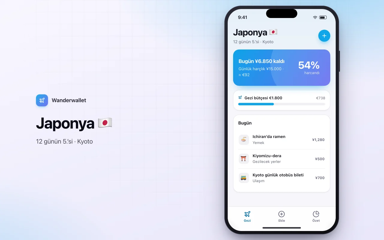 Seyahat bütçesi ve döviz takipçisi: Japonya 🇯🇵 ekranı