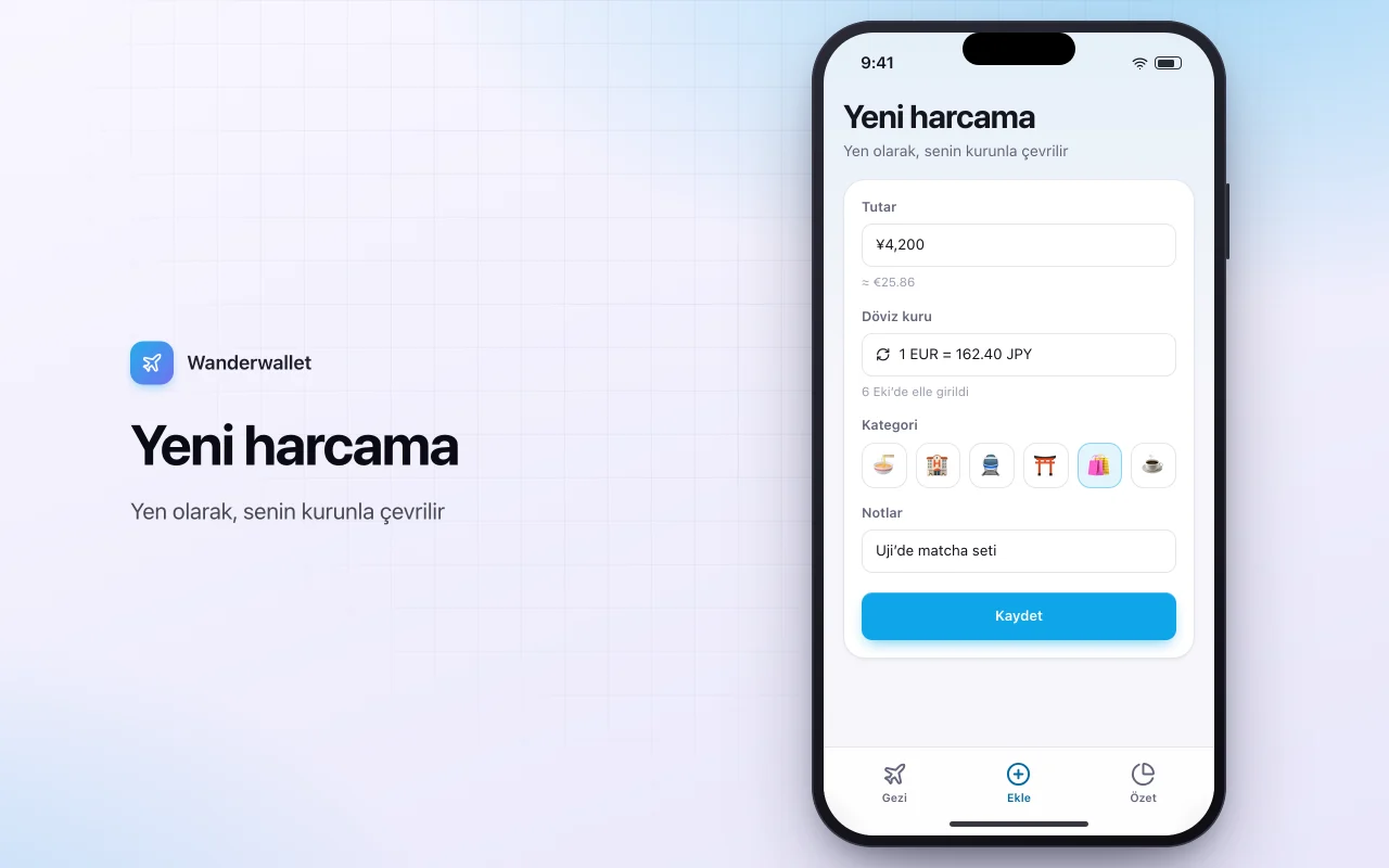 Seyahat bütçesi ve döviz takipçisi: Yeni harcama ekranı