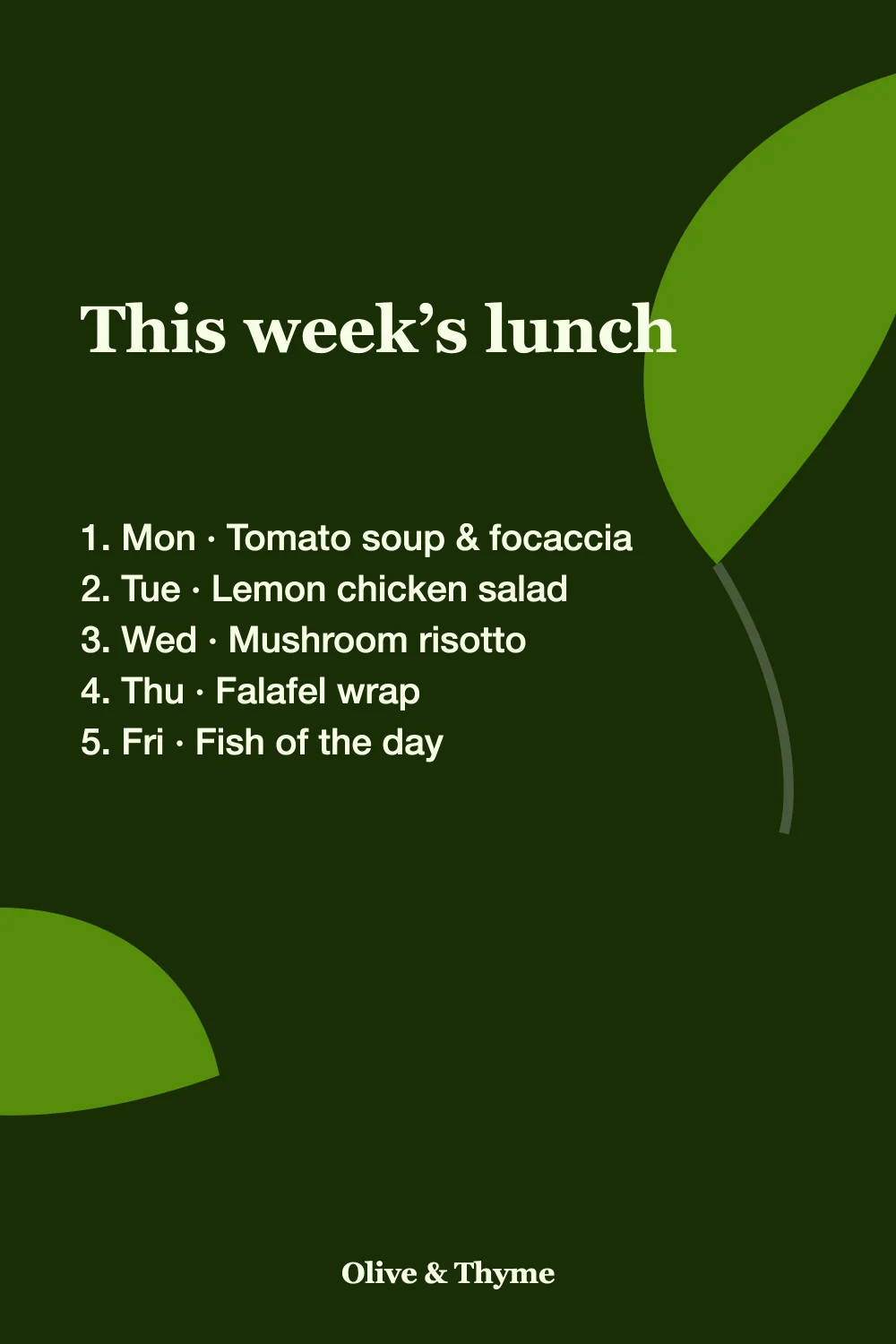 Screenshot of Weekly Menu