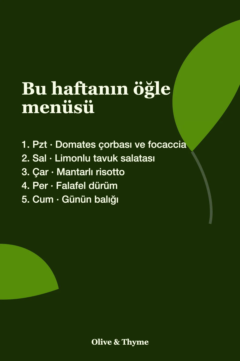 Haftalık Menü ekran görüntüsü