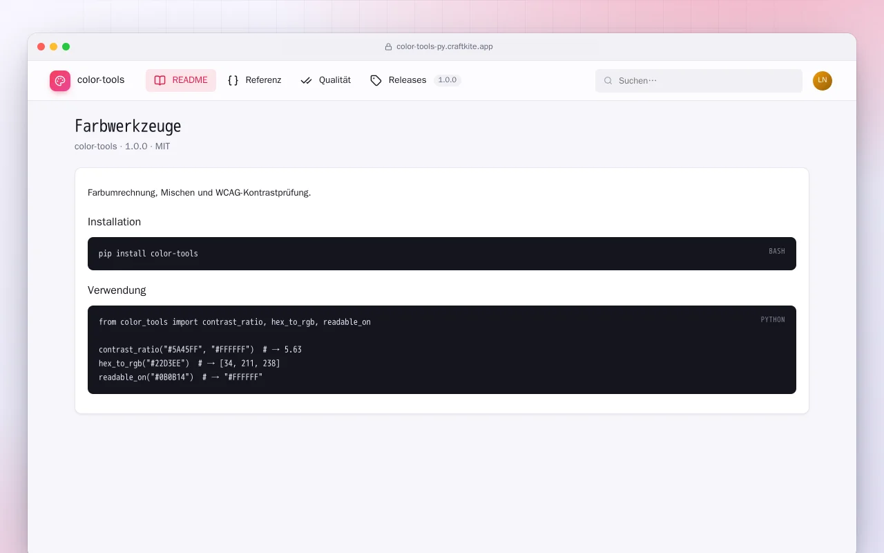 Farbwerkzeuge (Python): der Bildschirm „Farbwerkzeuge“