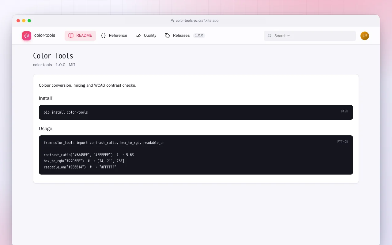 Color Tools (Python): the Color Tools screen