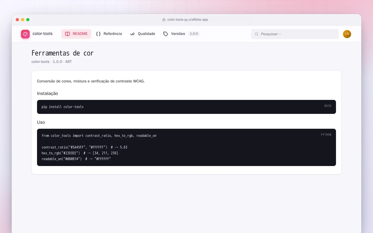 Ferramentas de cor (Python): a tela Ferramentas de cor