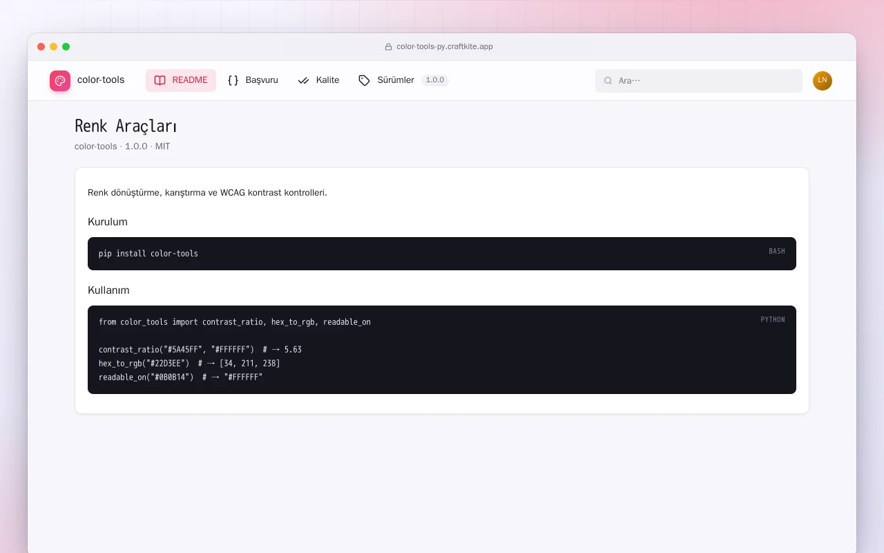 Renk Araçları (Python): Renk Araçları ekranı