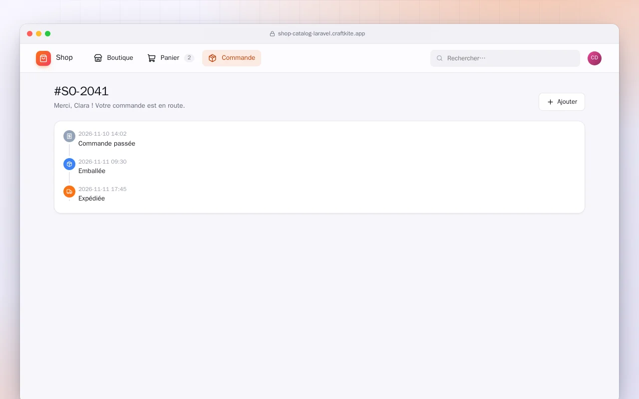 Catalogue de boutique (Laravel) : l’écran #SO-2041