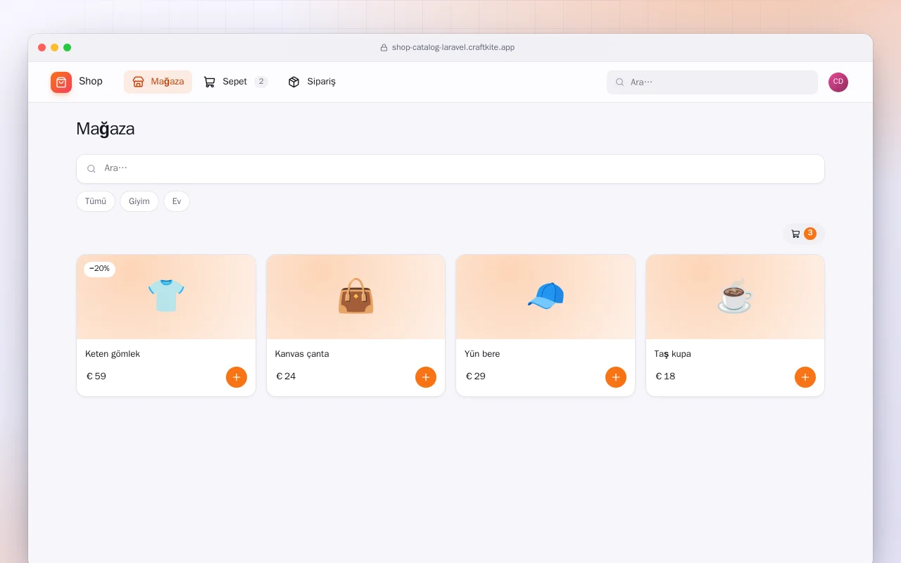 Mağaza Kataloğu (Laravel): Mağaza ekranı
