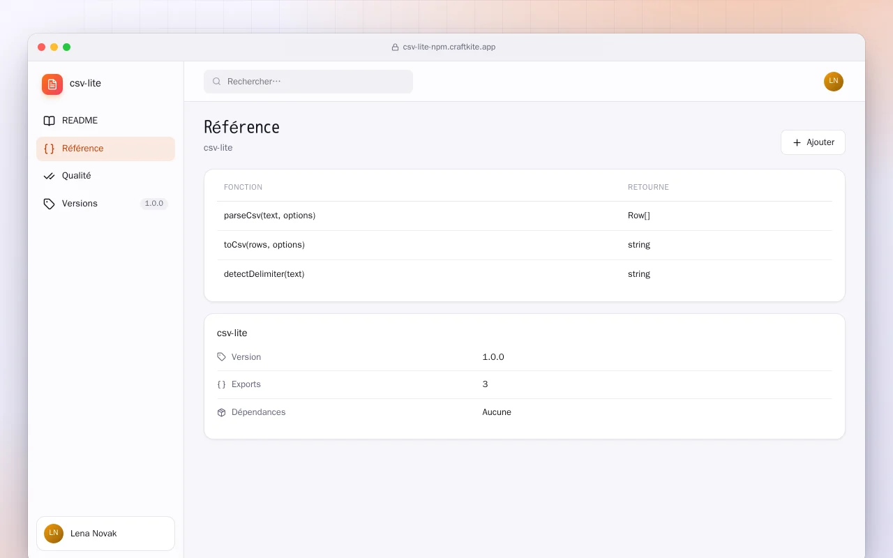 CSV Lite (TypeScript) : l’écran Référence