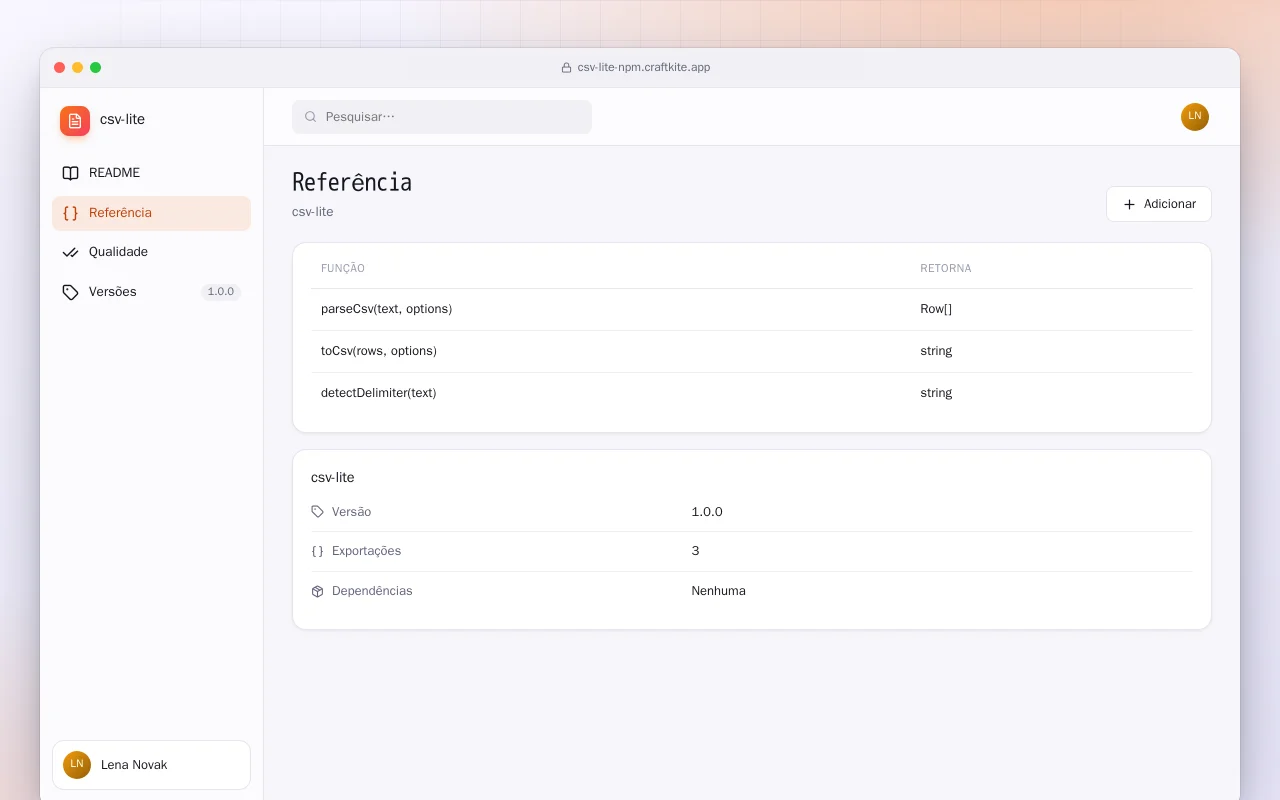 CSV Lite (TypeScript): a tela Referência