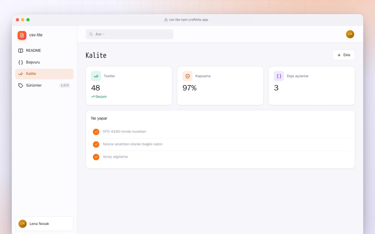 CSV Lite (TypeScript): Kalite ekranı