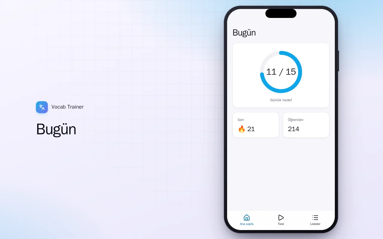 Kelime Çalıştırıcı (Flutter): Bugün ekranı