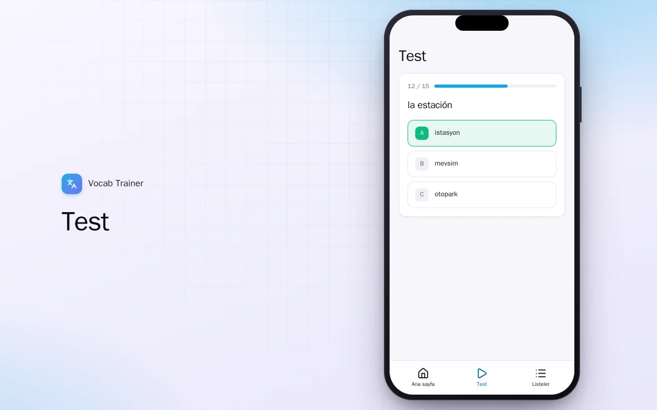 Kelime Çalıştırıcı (Flutter): Test ekranı