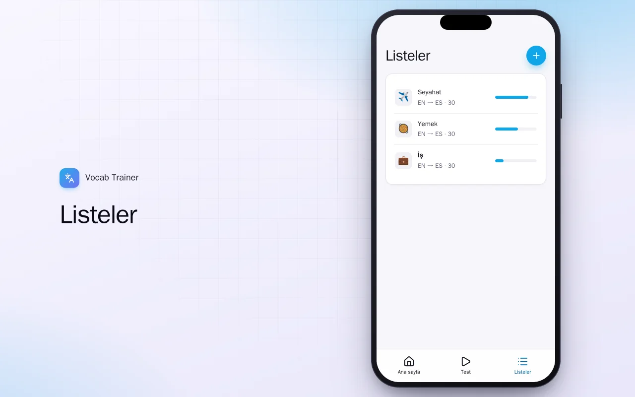 Kelime Çalıştırıcı (Flutter): Listeler ekranı