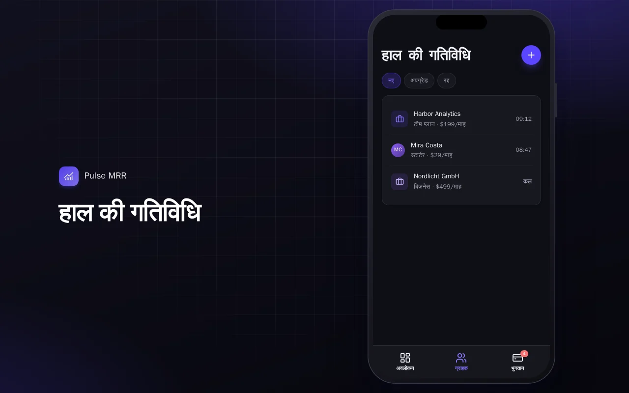 चलते-फिरते सब्सक्रिप्शन मेट्रिक्स: हाल की गतिविधि स्क्रीन