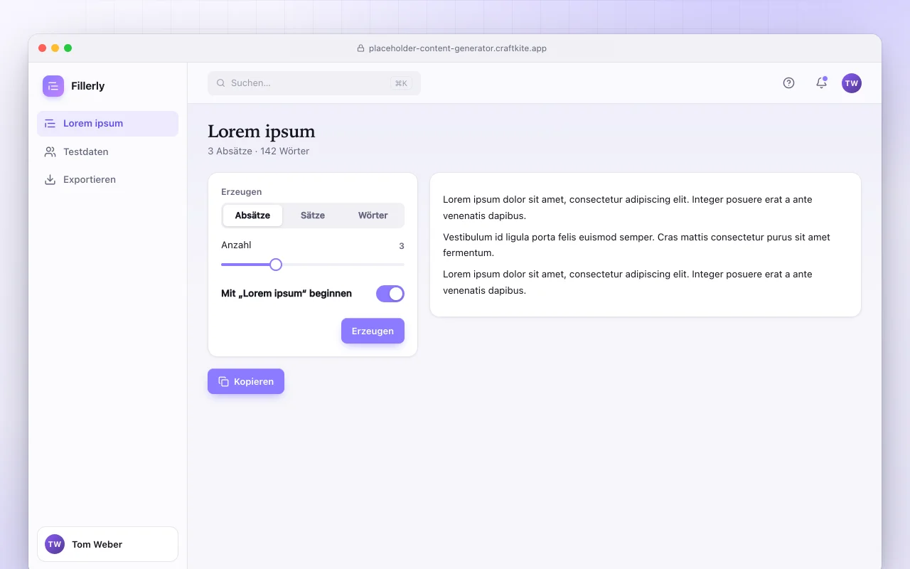 Platzhalterinhalt-Generator: der Bildschirm „Lorem ipsum“