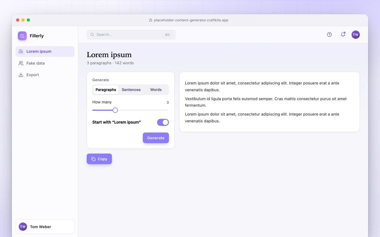 Placeholder content generator: the Lorem ipsum screen