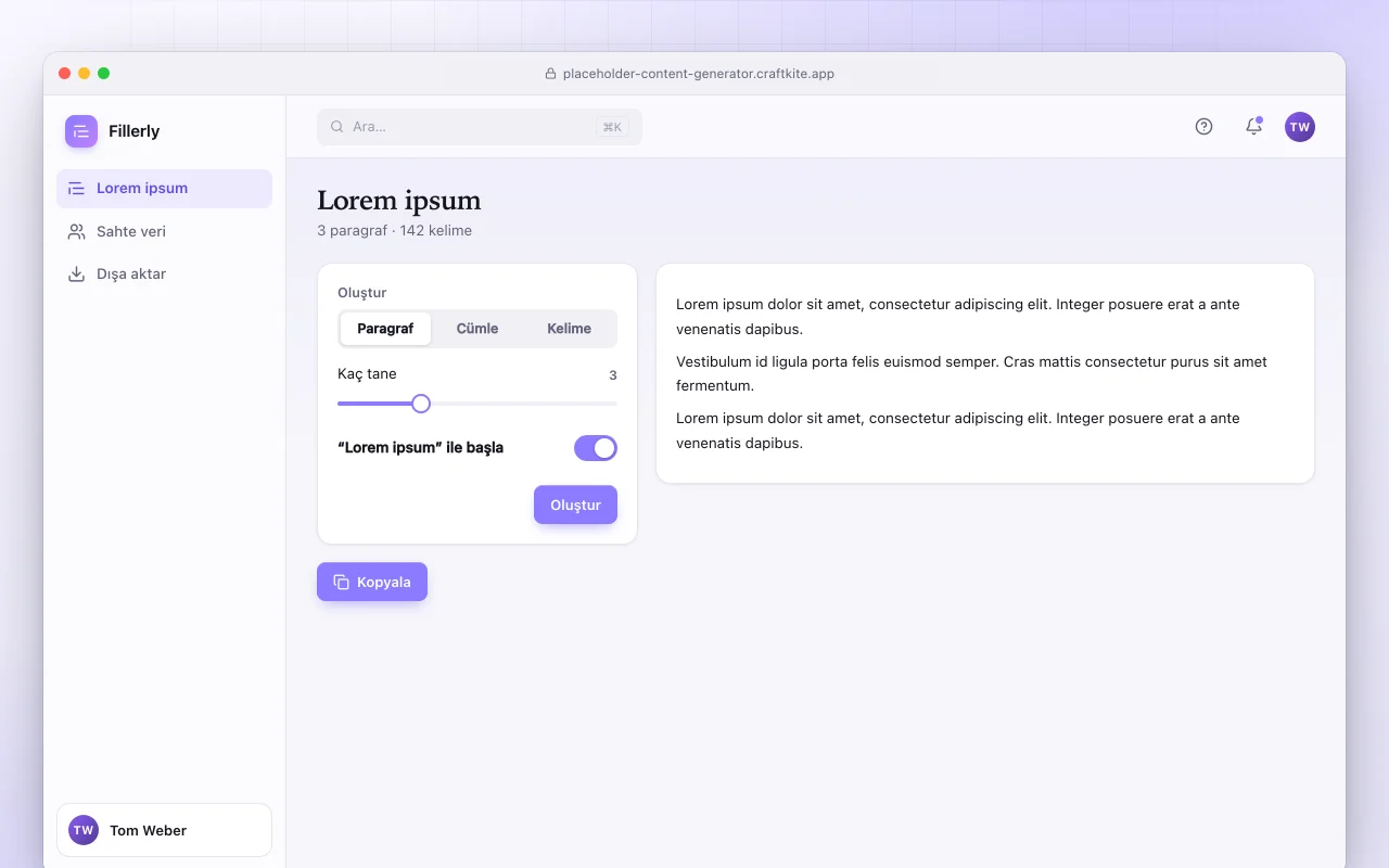 Yer tutucu içerik üretici: Lorem ipsum ekranı