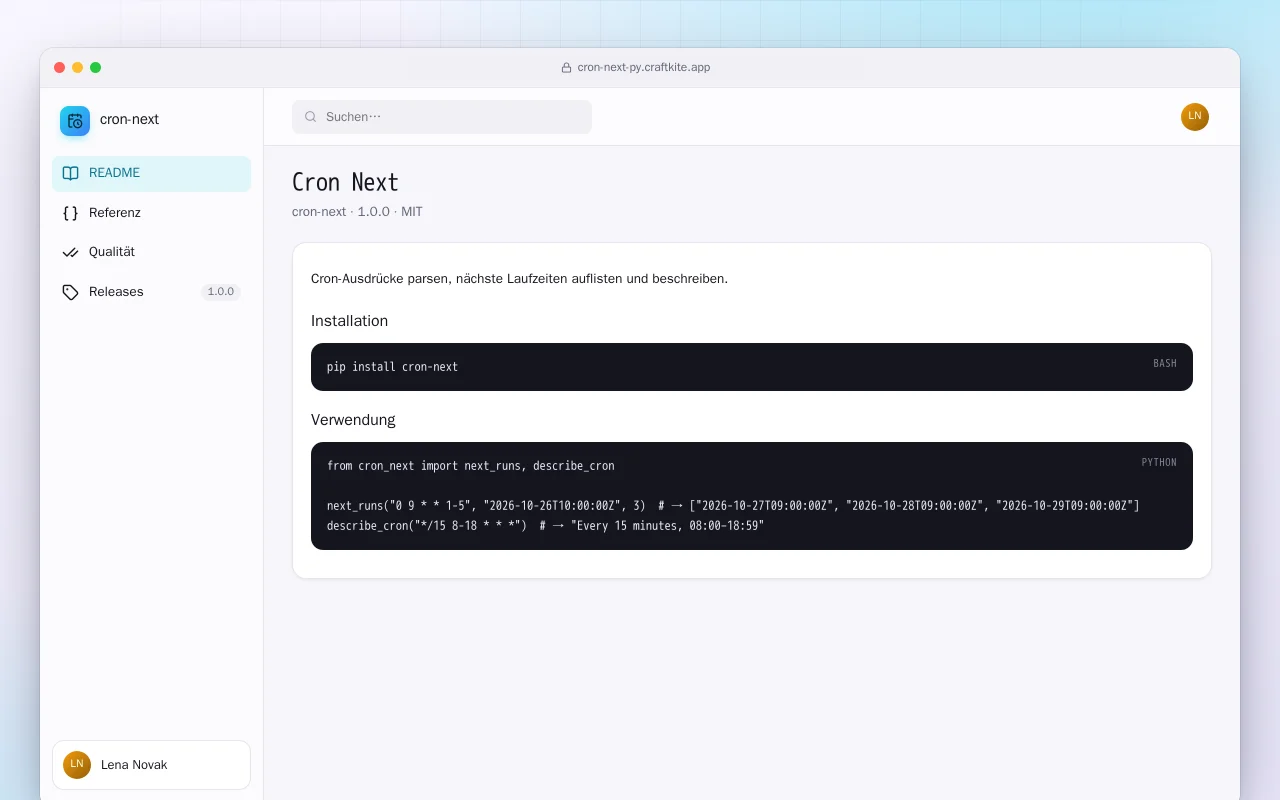 Cron Next (Python): der Bildschirm „Cron Next“