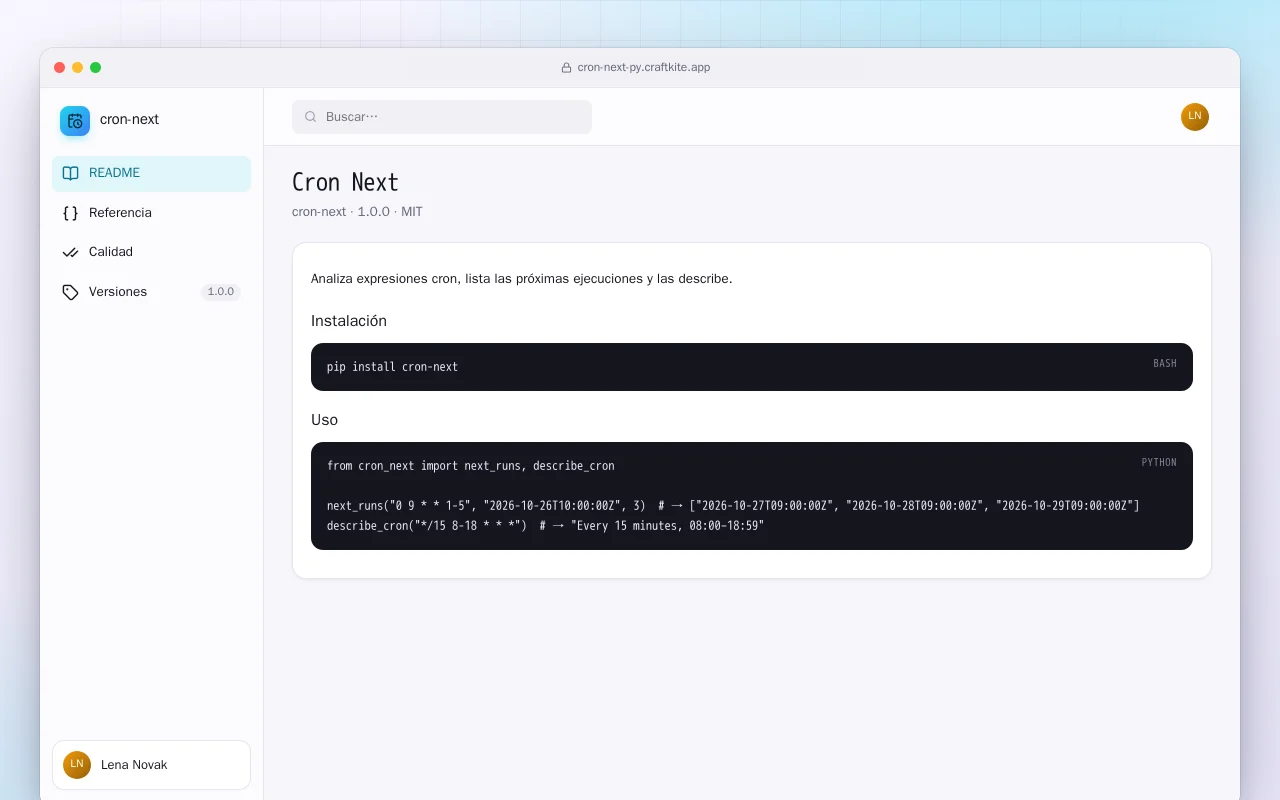 Cron Next (Python): la pantalla Cron Next