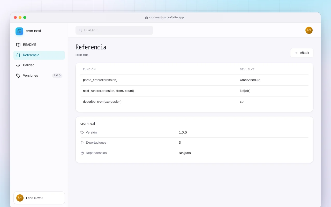 Cron Next (Python): la pantalla Referencia