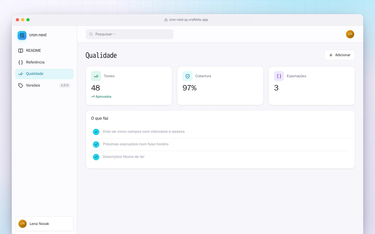 Cron Next (Python): a tela Qualidade