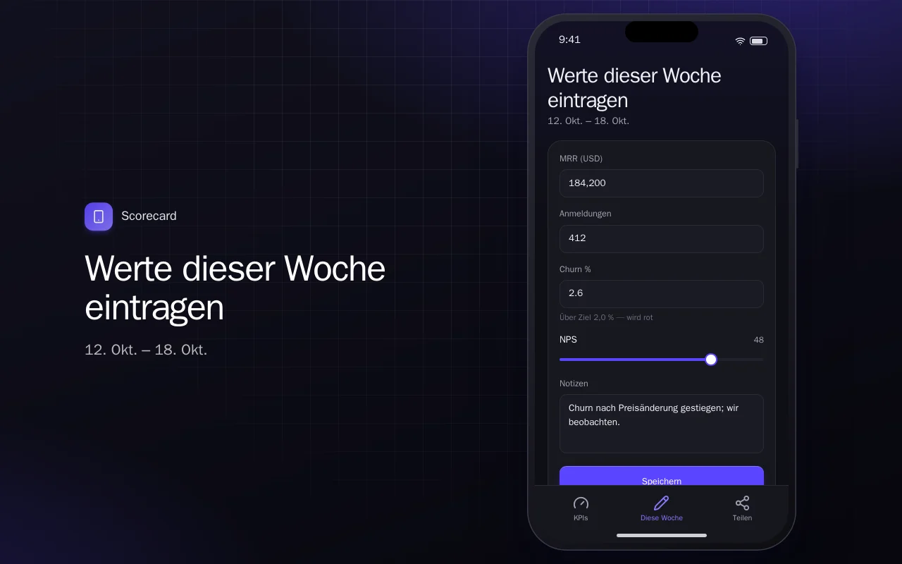KPI-Scorecard: der Bildschirm „Werte dieser Woche eintragen“
