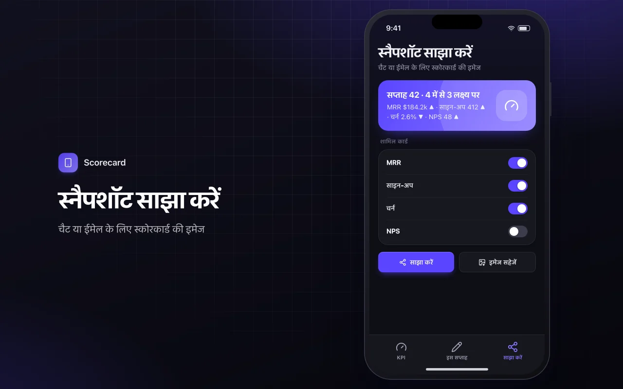 KPI स्कोरकार्ड: स्नैपशॉट साझा करें स्क्रीन