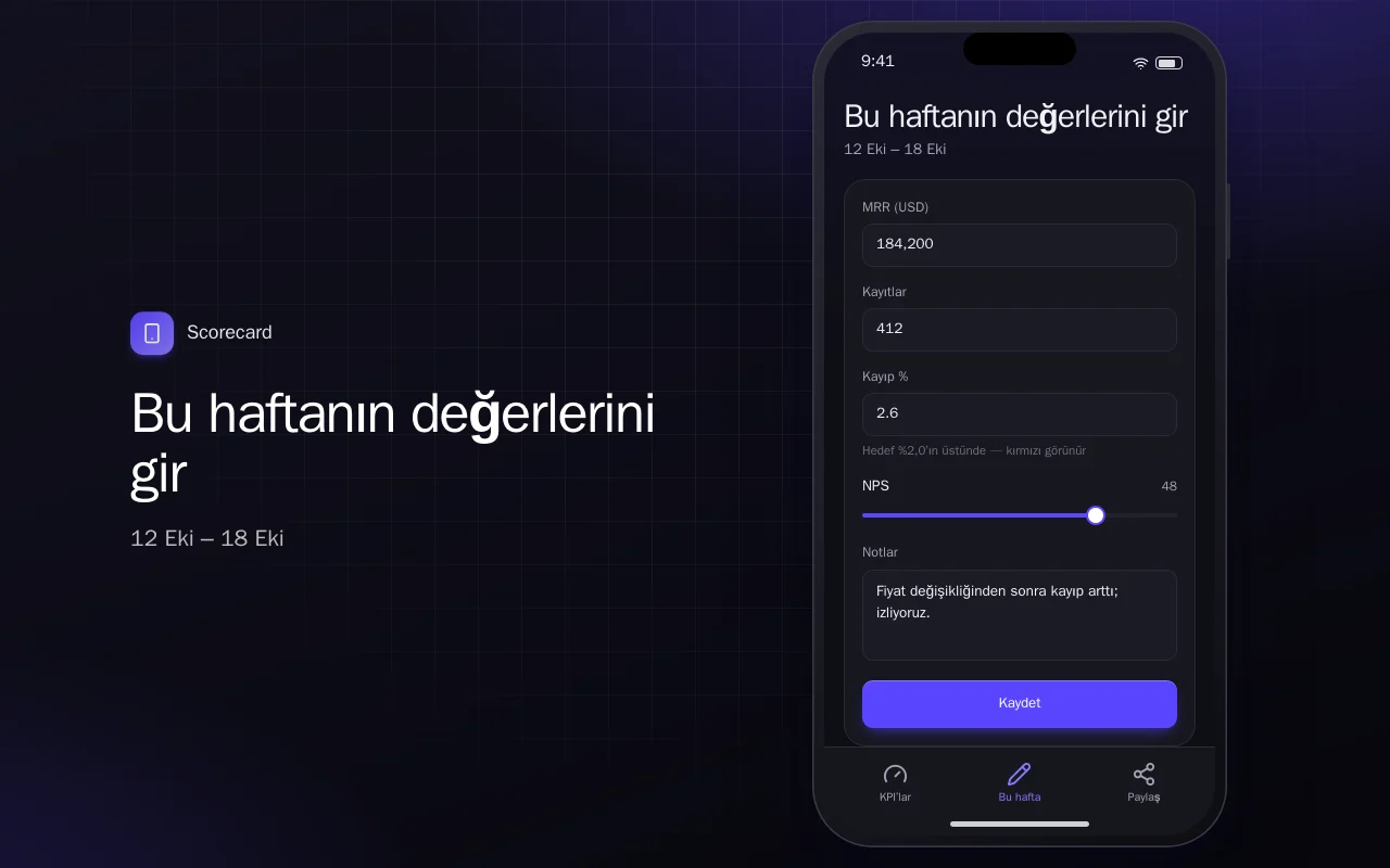 KPI karnesi: Bu haftanın değerlerini gir ekranı
